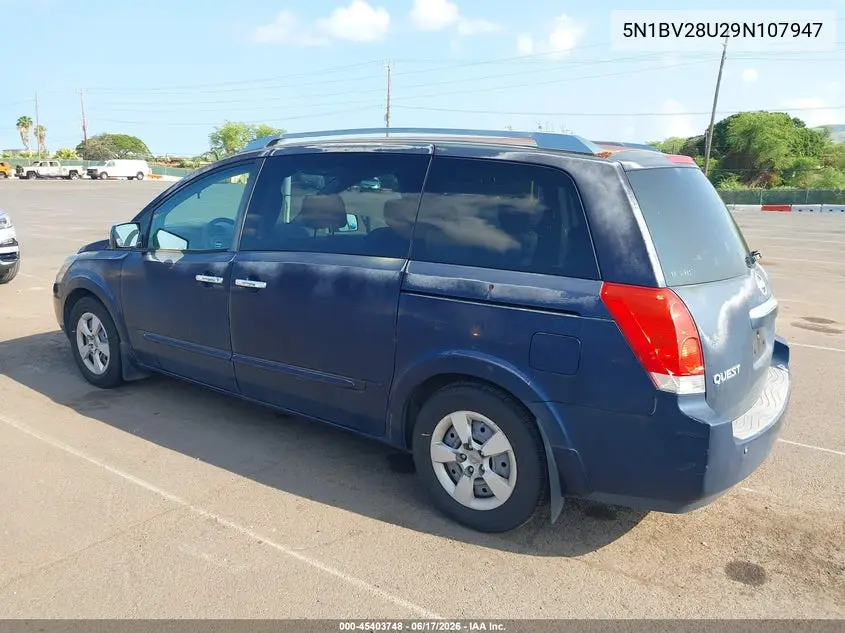 2009 Nissan Quest 3.5 S VIN: 5N1BV28U29N107947 Lot: 45403748
