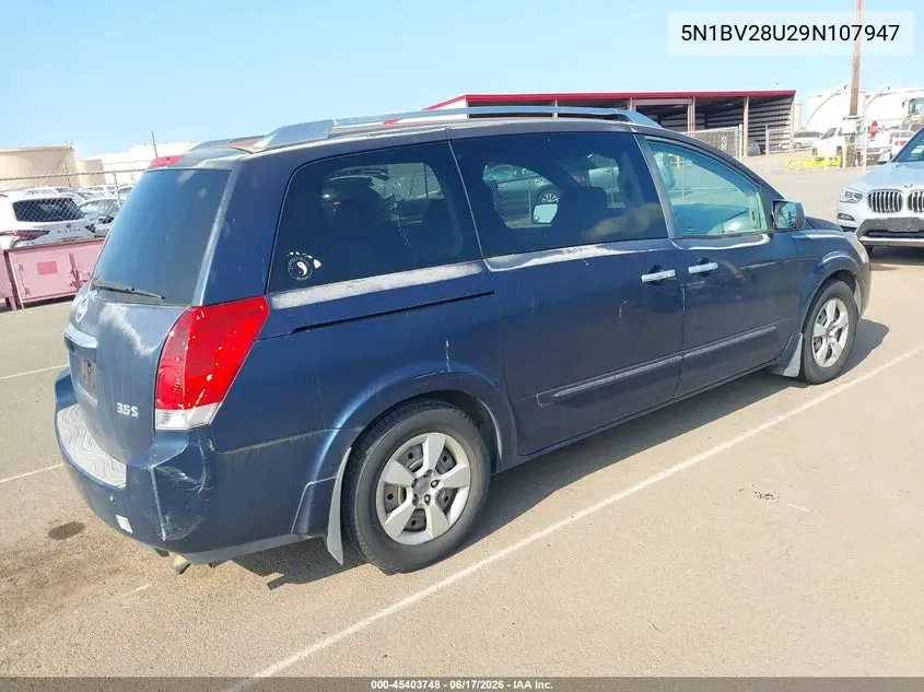 2009 Nissan Quest 3.5 S VIN: 5N1BV28U29N107947 Lot: 45403748