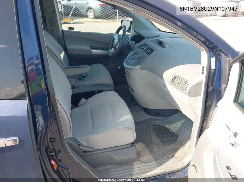 2009 Nissan Quest 3.5 S VIN: 5N1BV28U29N107947 Lot: 45403748