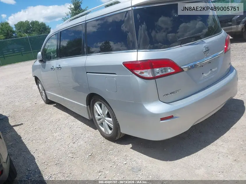 2011 Nissan Quest Le VIN: JN8AE2KP4B9005751 Lot: 45391787