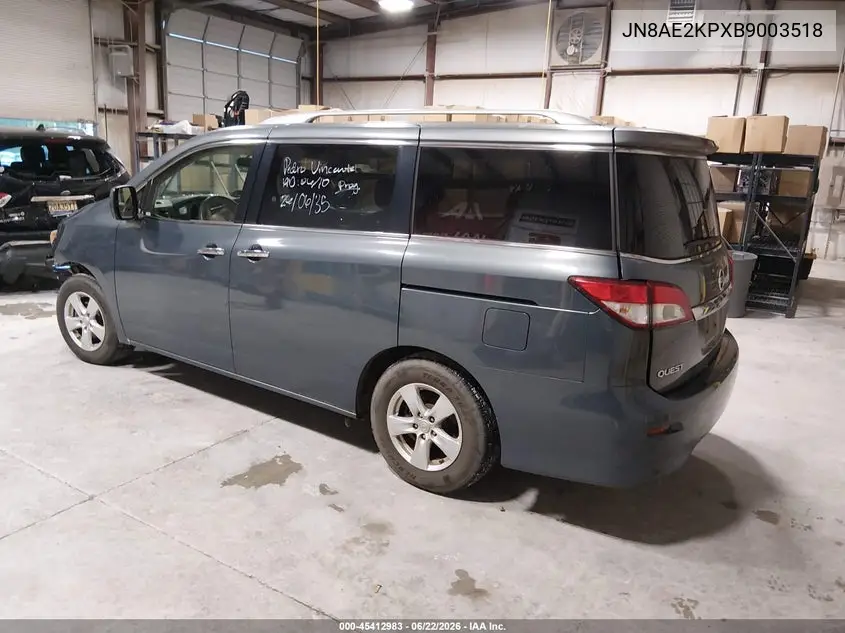 2011 Nissan Quest Sv VIN: JN8AE2KPXB9003518 Lot: 45412983