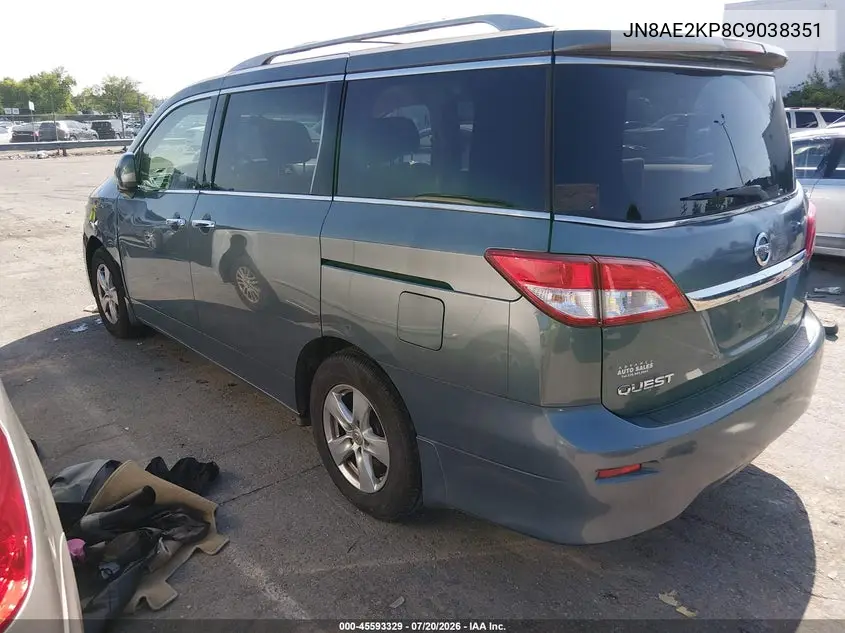 2012 Nissan Quest Sv VIN: JN8AE2KP8C9038351 Lot: 45593329