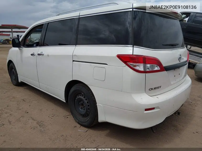 2014 Nissan Quest S VIN: JN8AE2KP0E9108136 Lot: 45482008