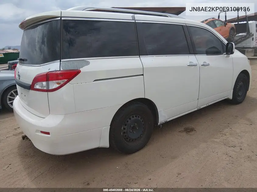 2014 Nissan Quest S VIN: JN8AE2KP0E9108136 Lot: 45482008