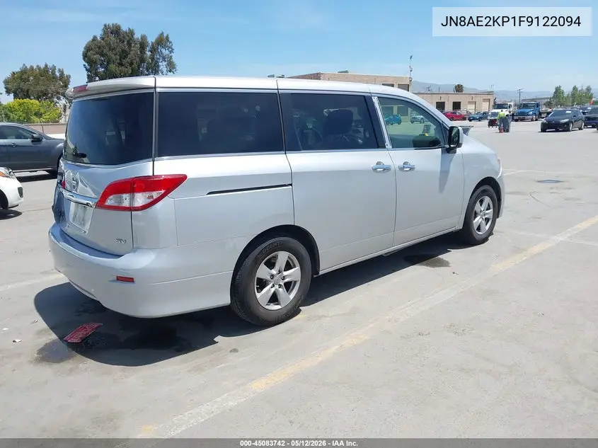 2015 Nissan Quest Platinum/S/Sl/Sv VIN: JN8AE2KP1F9122094 Lot: 45083742