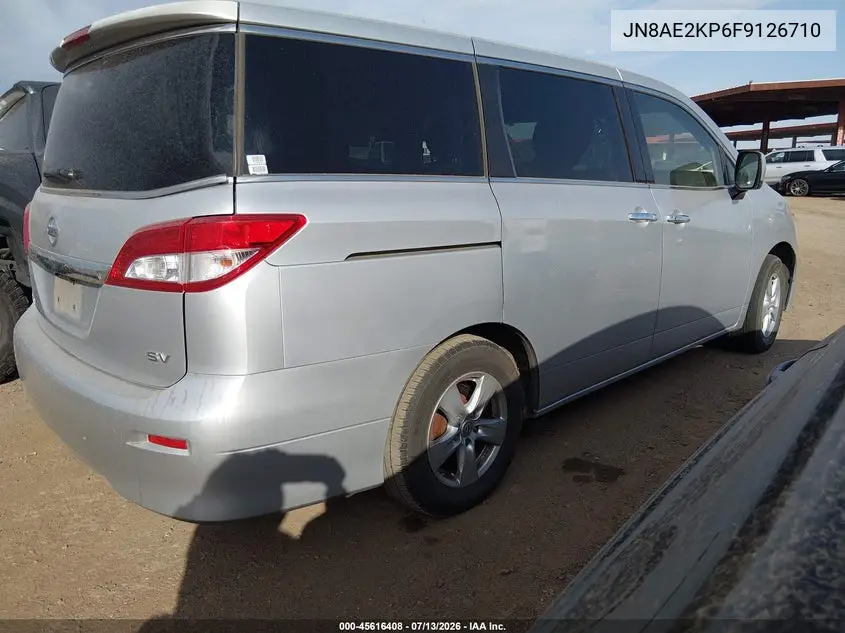 2015 Nissan Quest Platinum/S/Sl/Sv VIN: JN8AE2KP6F9126710 Lot: 45616408