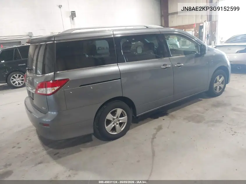 2016 Nissan Quest Platinum/S/Sl/Sv VIN: JN8AE2KP3G9152599 Lot: 45031124