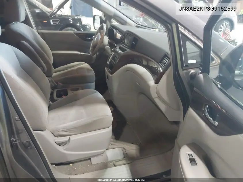 2016 Nissan Quest Platinum/S/Sl/Sv VIN: JN8AE2KP3G9152599 Lot: 45031124