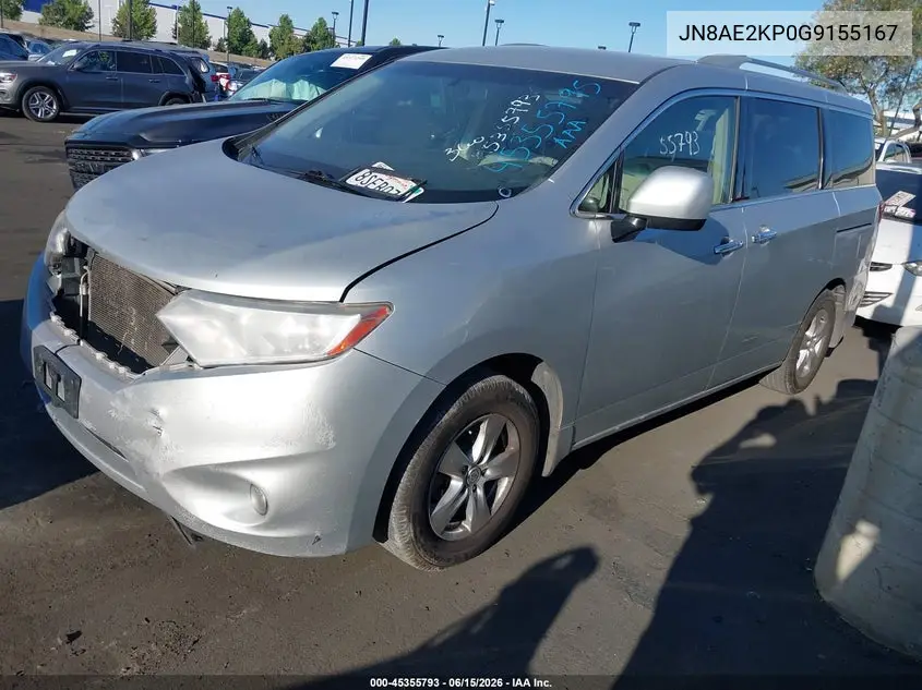 2016 Nissan Quest Platinum/S/Sl/Sv VIN: JN8AE2KP0G9155167 Lot: 45355793
