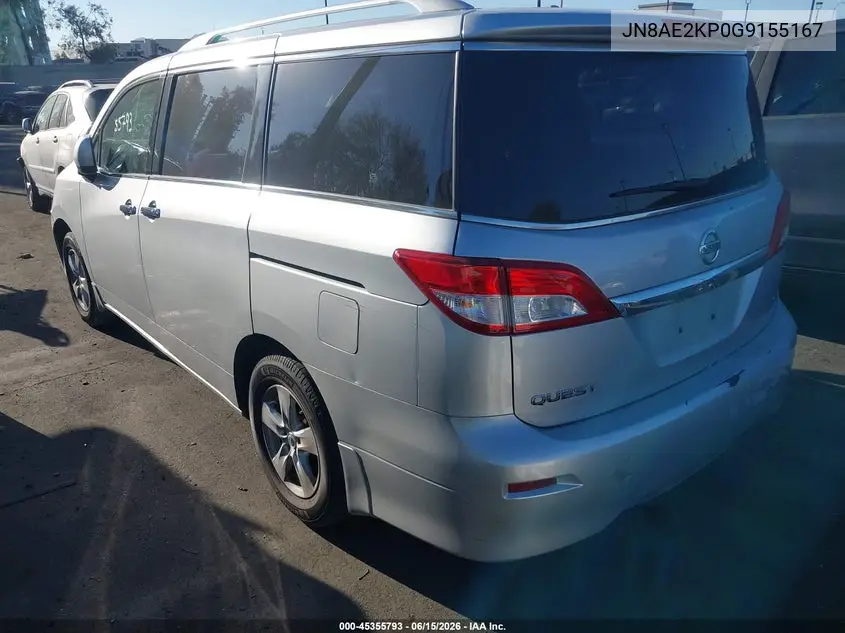 2016 Nissan Quest Platinum/S/Sl/Sv VIN: JN8AE2KP0G9155167 Lot: 45355793