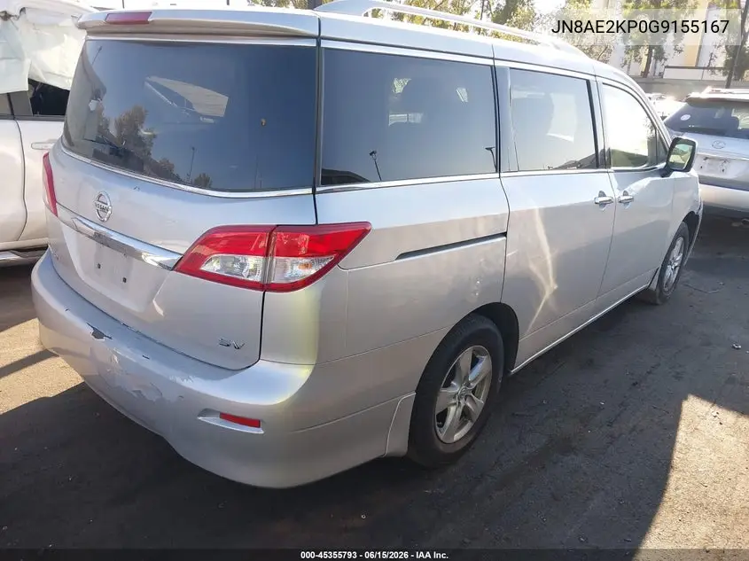 2016 Nissan Quest Platinum/S/Sl/Sv VIN: JN8AE2KP0G9155167 Lot: 45355793