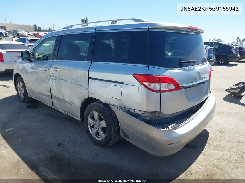 2016 Nissan Quest Platinum/S/Sl/Sv VIN: JN8AE2KP5G9155942 Lot: 45557754