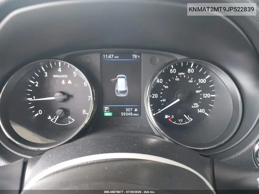 2018 Nissan Rogue Sv VIN: KNMAT2MT9JP522839 Lot: 45676677