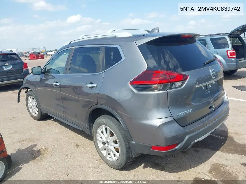 2019 Nissan Rogue S VIN: 5N1AT2MV4KC839742 Lot: 45494823