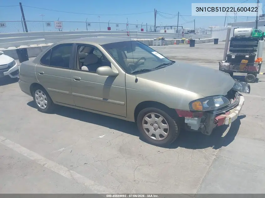 2002 Nissan Sentra Gxe VIN: 3N1CB51D22L600422 Lot: 45559893