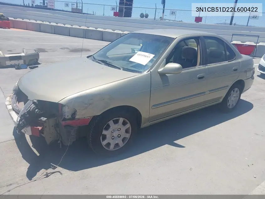 2002 Nissan Sentra Gxe VIN: 3N1CB51D22L600422 Lot: 45559893