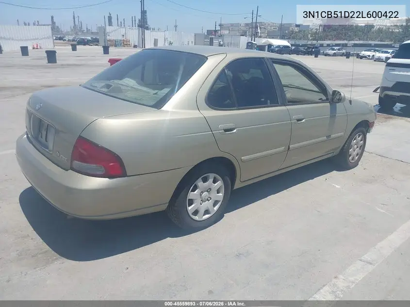 2002 Nissan Sentra Gxe VIN: 3N1CB51D22L600422 Lot: 45559893