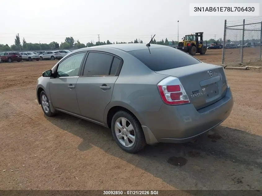 2008 Nissan Sentra 2.0/2.0S/2.0Sl VIN: 3N1AB61E78L706430 Lot: 30092850