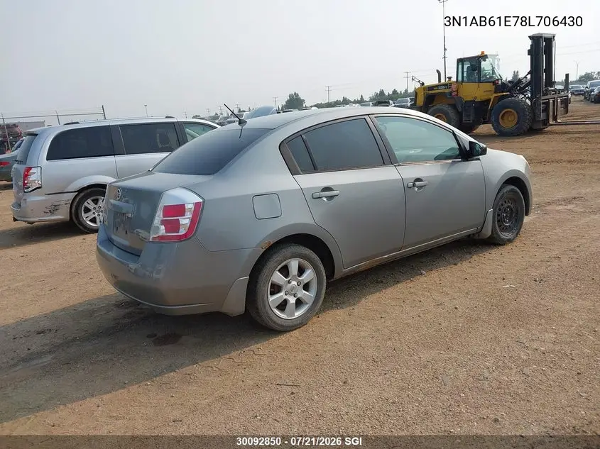 2008 Nissan Sentra 2.0/2.0S/2.0Sl VIN: 3N1AB61E78L706430 Lot: 30092850
