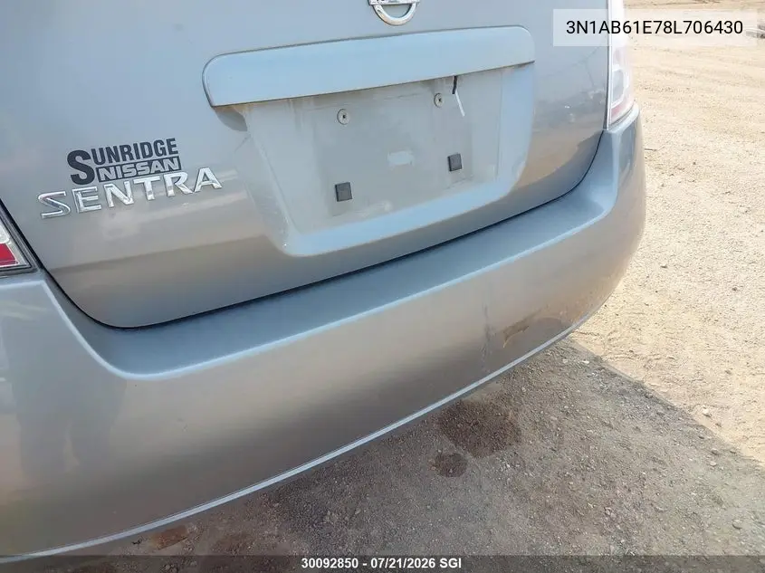 2008 Nissan Sentra 2.0/2.0S/2.0Sl VIN: 3N1AB61E78L706430 Lot: 30092850