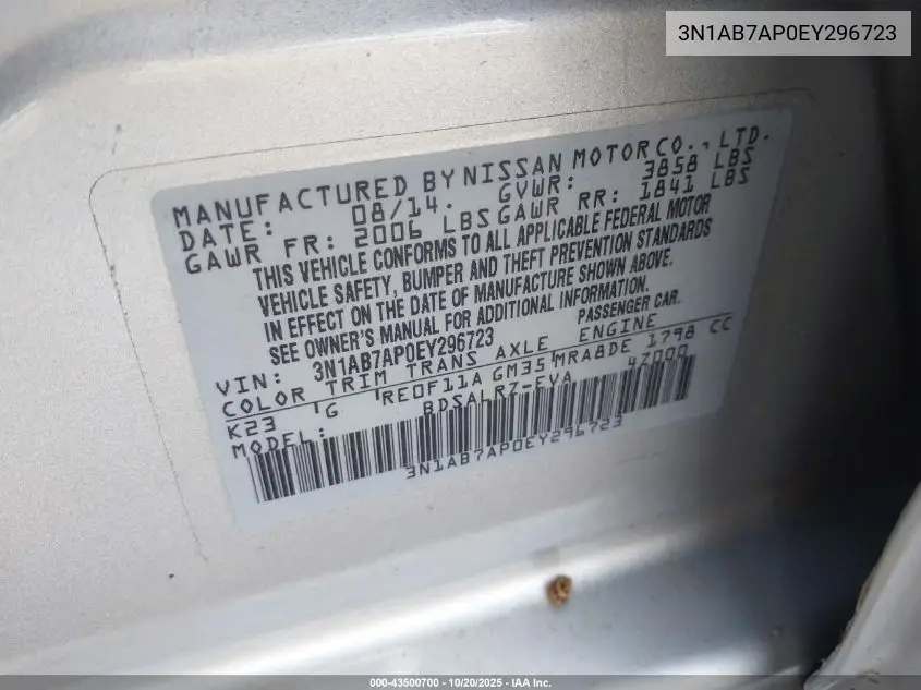 3N1AB7AP0EY296723 2014 Nissan Sentra Sr