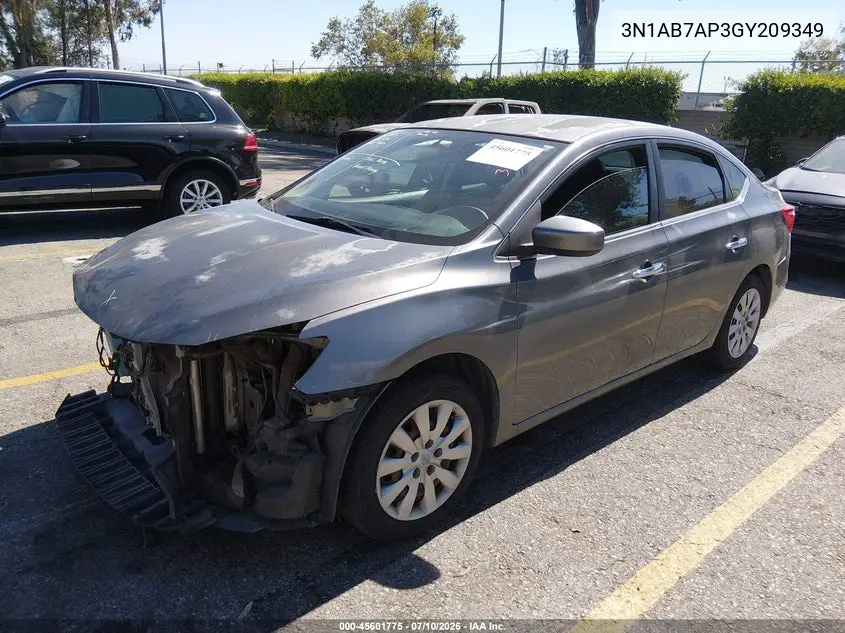 2016 Nissan Sentra Sv VIN: 3N1AB7AP3GY209349 Lot: 45601775