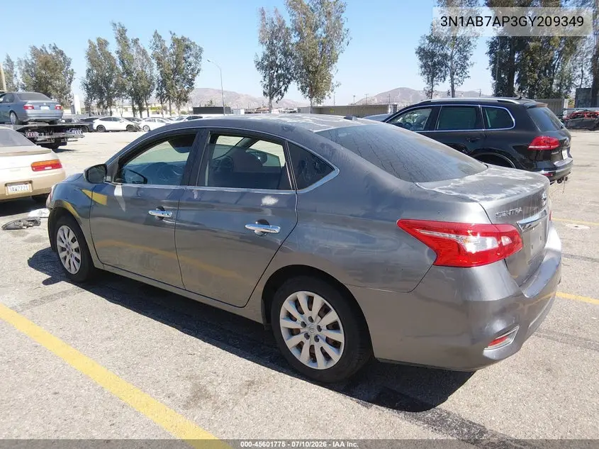 2016 Nissan Sentra Sv VIN: 3N1AB7AP3GY209349 Lot: 45601775