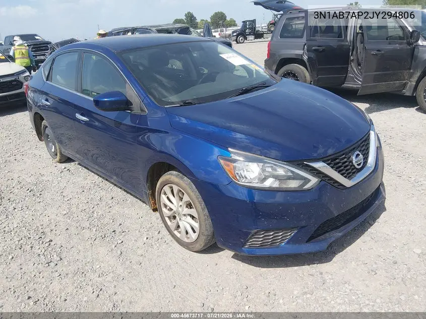 2018 Nissan Sentra Sv VIN: 3N1AB7AP2JY294806 Lot: 45673717