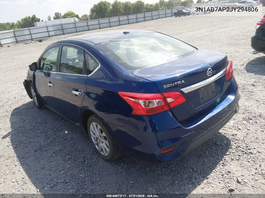 2018 Nissan Sentra Sv VIN: 3N1AB7AP2JY294806 Lot: 45673717
