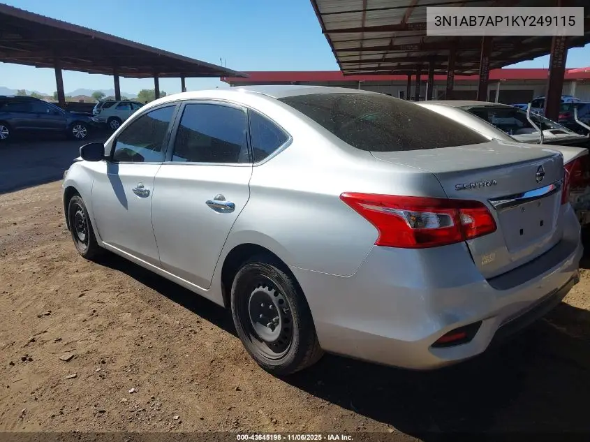 3N1AB7AP1KY249115 2019 Nissan Sentra S