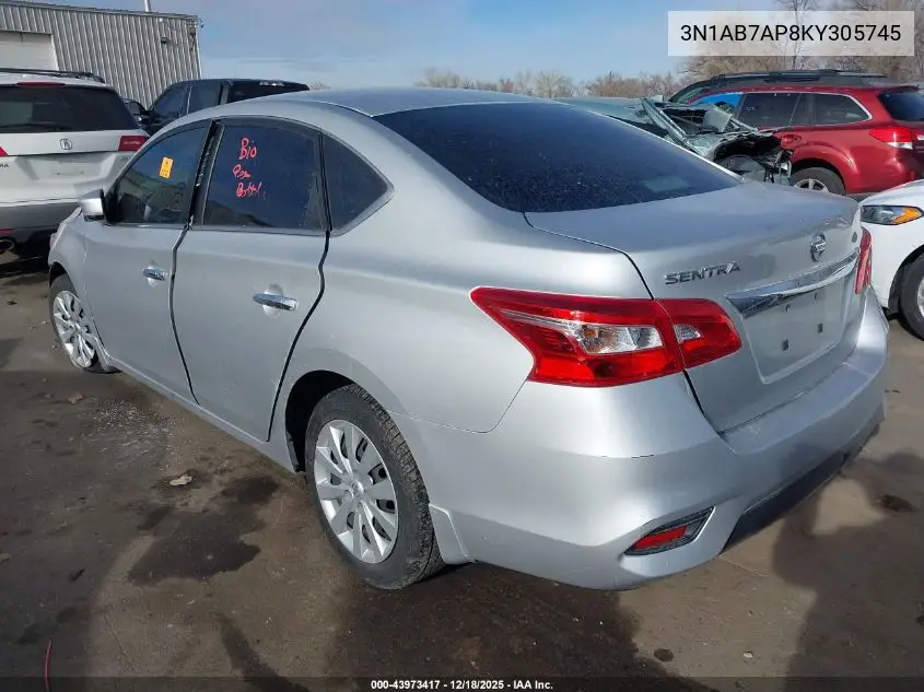 3N1AB7AP8KY305745 2019 Nissan Sentra S