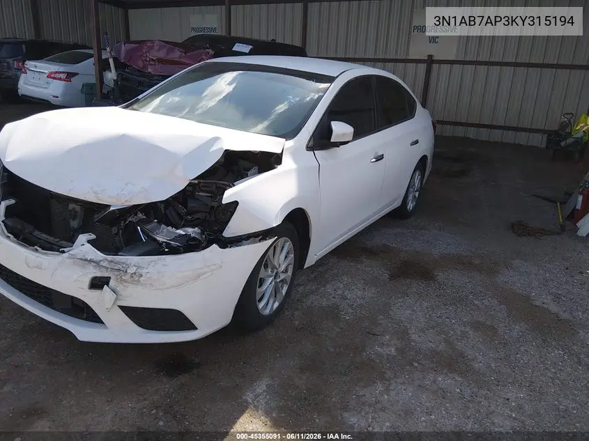 2019 Nissan Sentra Sv VIN: 3N1AB7AP3KY315194 Lot: 45355091