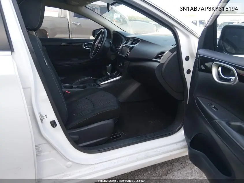 2019 Nissan Sentra Sv VIN: 3N1AB7AP3KY315194 Lot: 45355091
