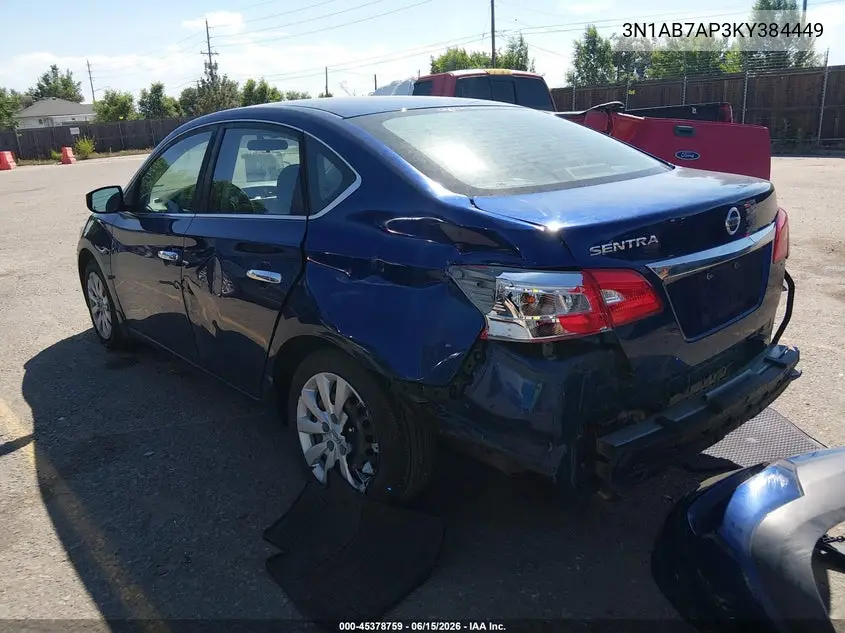 2019 Nissan Sentra S VIN: 3N1AB7AP3KY384449 Lot: 45378759
