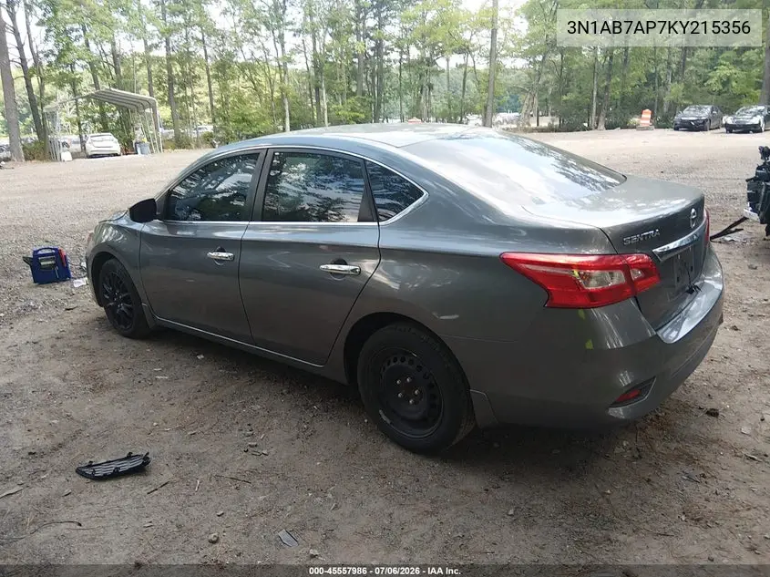 2019 Nissan Sentra S VIN: 3N1AB7AP7KY215356 Lot: 45557986