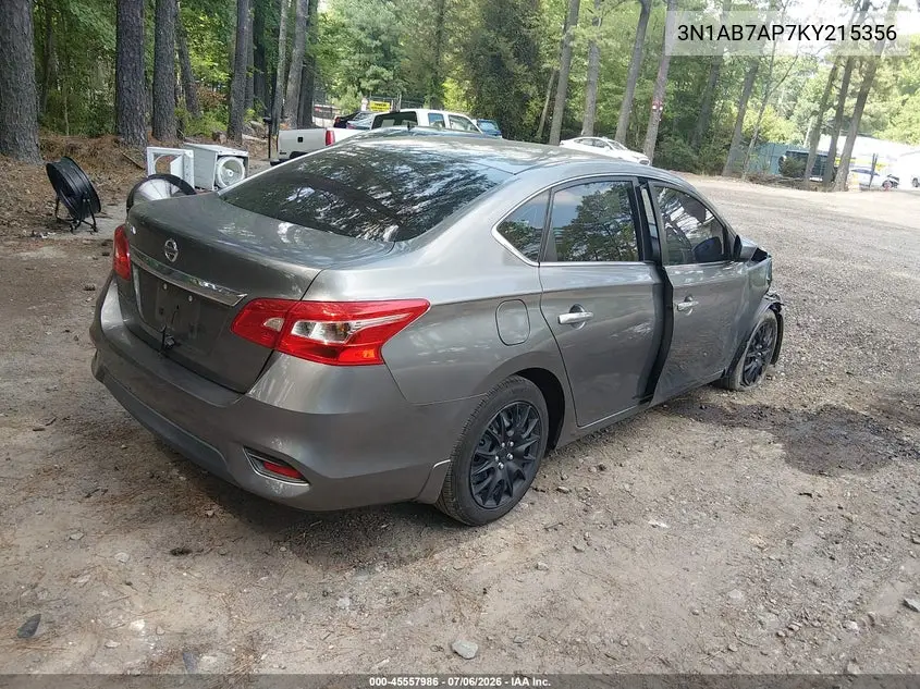2019 Nissan Sentra S VIN: 3N1AB7AP7KY215356 Lot: 45557986