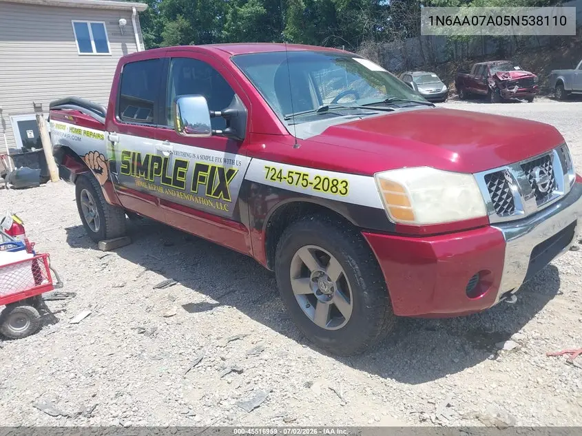 2005 Nissan Titan Se VIN: 1N6AA07A05N538110 Lot: 45516959