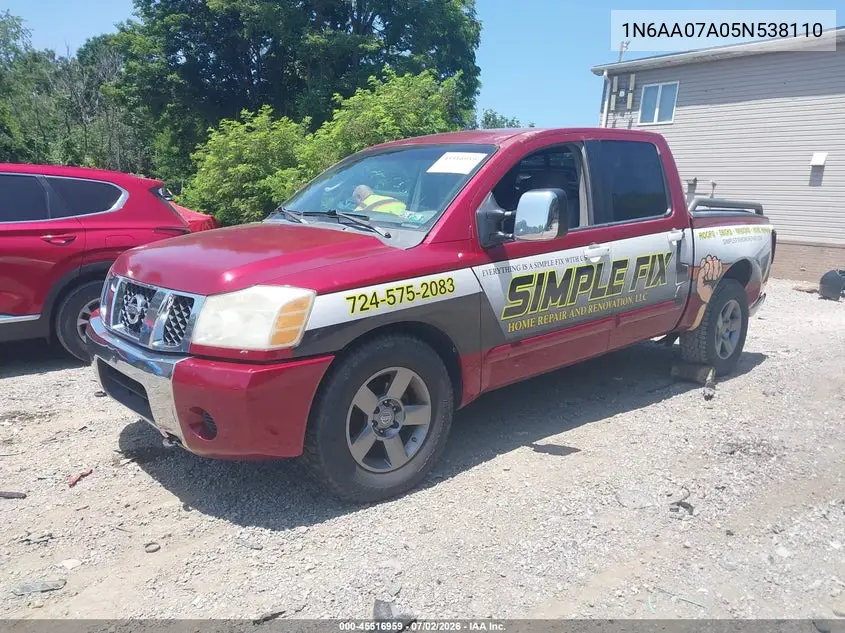 2005 Nissan Titan Se VIN: 1N6AA07A05N538110 Lot: 45516959