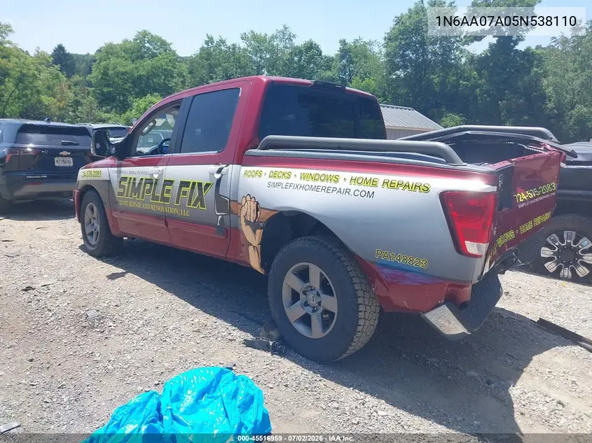 2005 Nissan Titan Se VIN: 1N6AA07A05N538110 Lot: 45516959