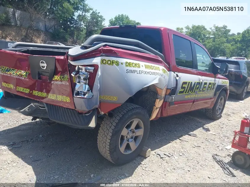 2005 Nissan Titan Se VIN: 1N6AA07A05N538110 Lot: 45516959