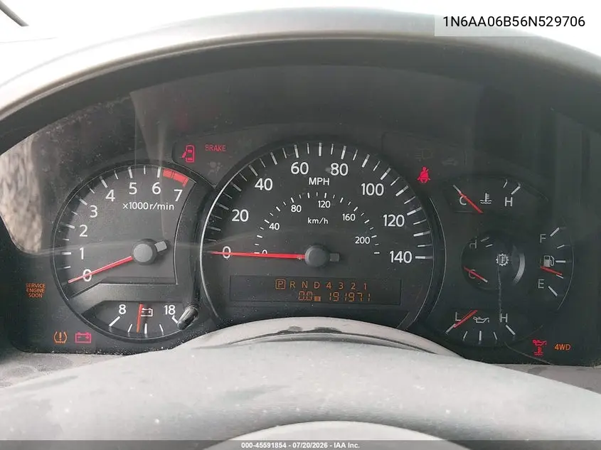 2006 Nissan Titan Se VIN: 1N6AA06B56N529706 Lot: 45591854