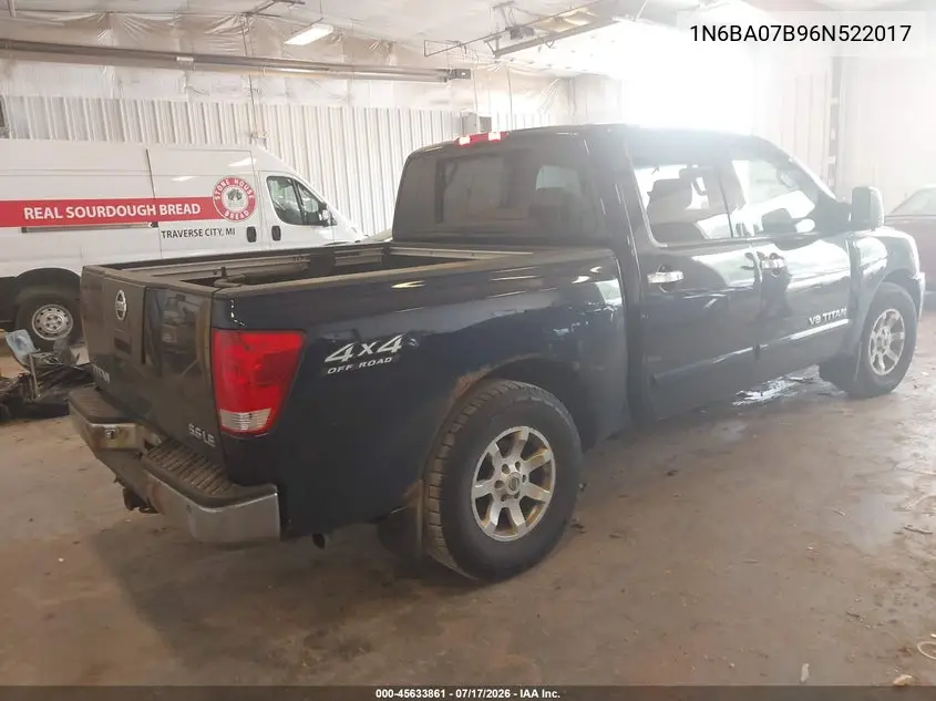 2006 Nissan Titan Le VIN: 1N6BA07B96N522017 Lot: 45633861