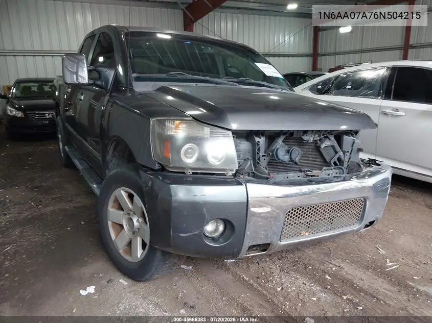 2006 Nissan Titan Le VIN: 1N6AA07A76N504215 Lot: 45666383