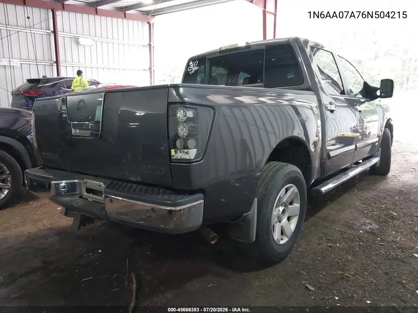 2006 Nissan Titan Le VIN: 1N6AA07A76N504215 Lot: 45666383