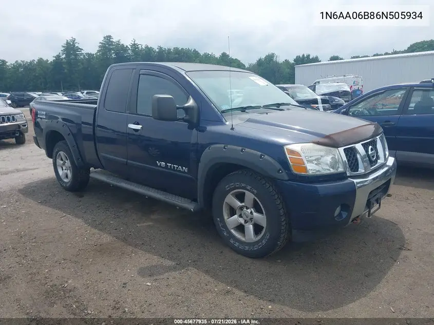 2006 Nissan Titan Se VIN: 1N6AA06B86N505934 Lot: 45677935