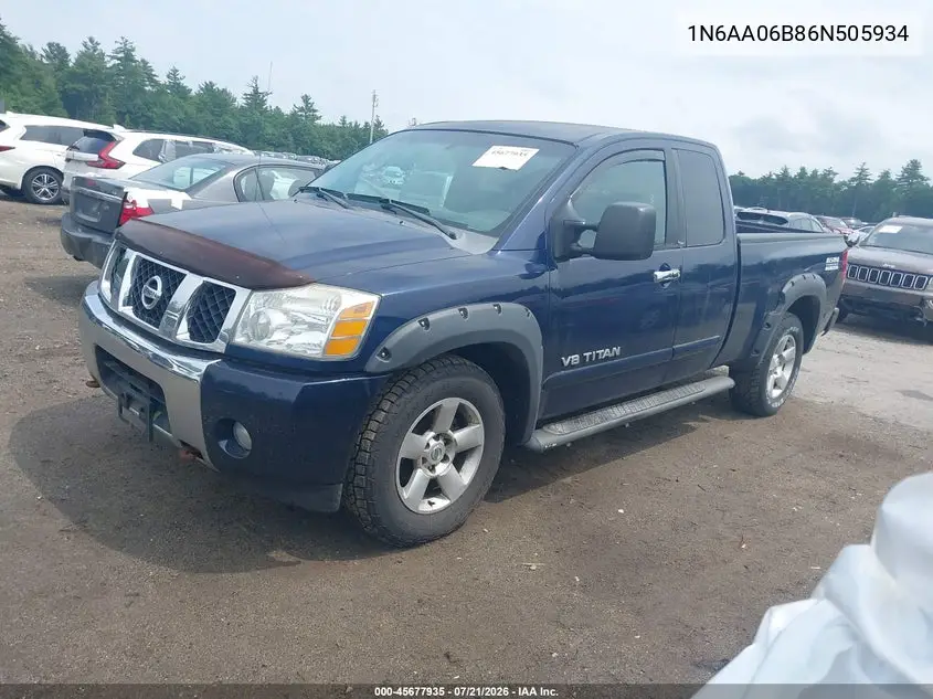 2006 Nissan Titan Se VIN: 1N6AA06B86N505934 Lot: 45677935