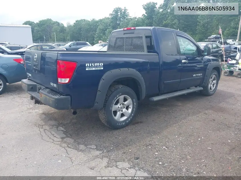 2006 Nissan Titan Se VIN: 1N6AA06B86N505934 Lot: 45677935