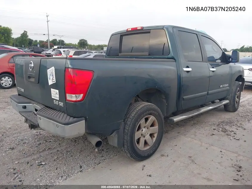 2007 Nissan Titan Se VIN: 1N6BA07B37N205240 Lot: 45545065