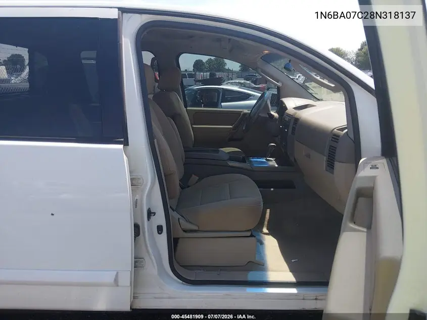2008 Nissan Titan Se VIN: 1N6BA07C28N318137 Lot: 45481909