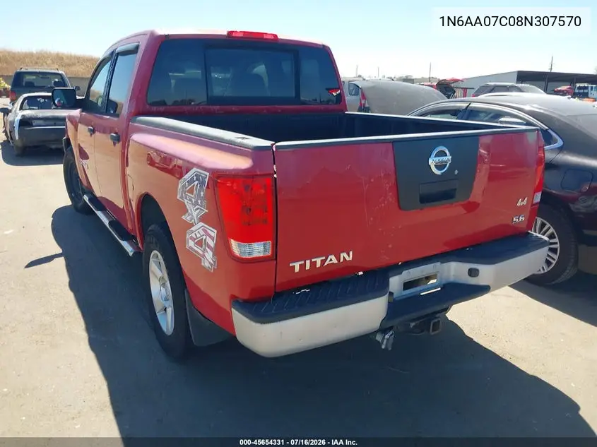 2008 Nissan Titan Xe VIN: 1N6AA07C08N307570 Lot: 45654331